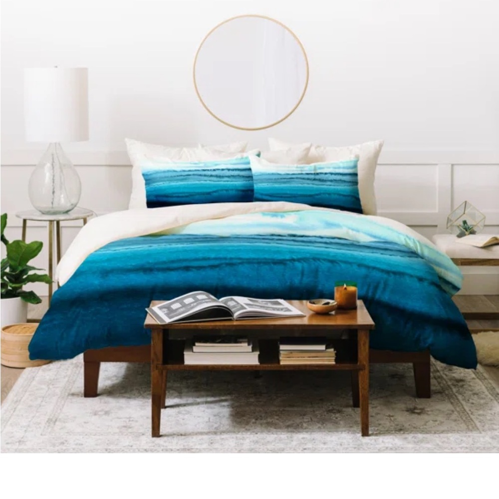 Blue Modern Contemporary 3 Piece Duvet Cover Set Gradient Bedding Queen